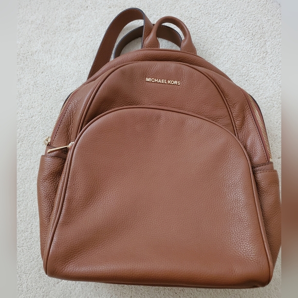 Michael Kors Brown Abbey Pebbled Leather Backpack - Picture 16 of 16
